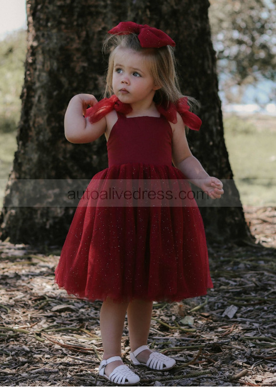 Crimson Cotton Sparkle Tulle Flower Girl Dress Christmas Dress